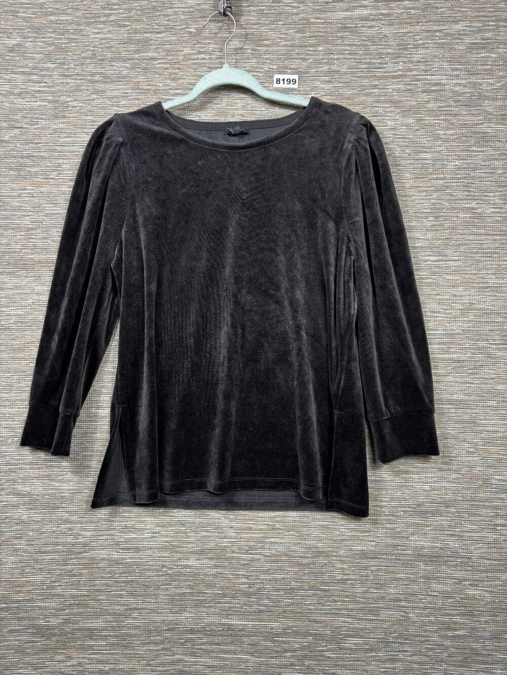 Talbots Velvet Round Neck Blouse Womens Size LP Black Long Sleeve NEW